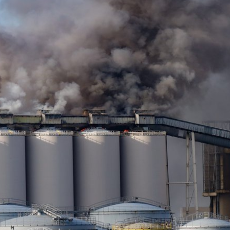 A fire erupted at grain silos in the French port of La Rochelle